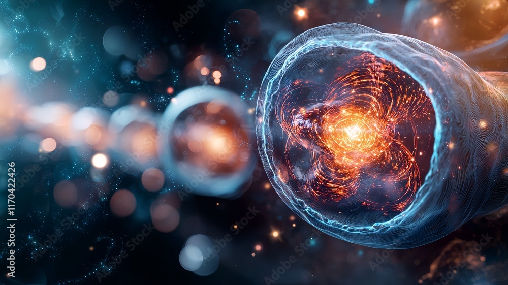 Poster highly detailed close up of quantum decoherence simulations visualized with mesmerizing glowing quan