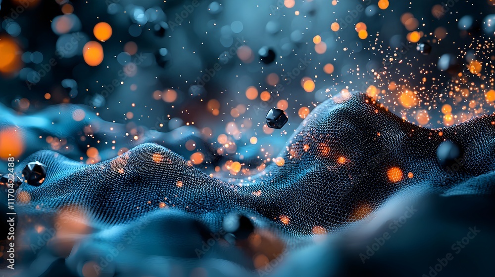 Poster mesmerizing quantum decoherence visualization with glowing wave patterns highly detailed close up of