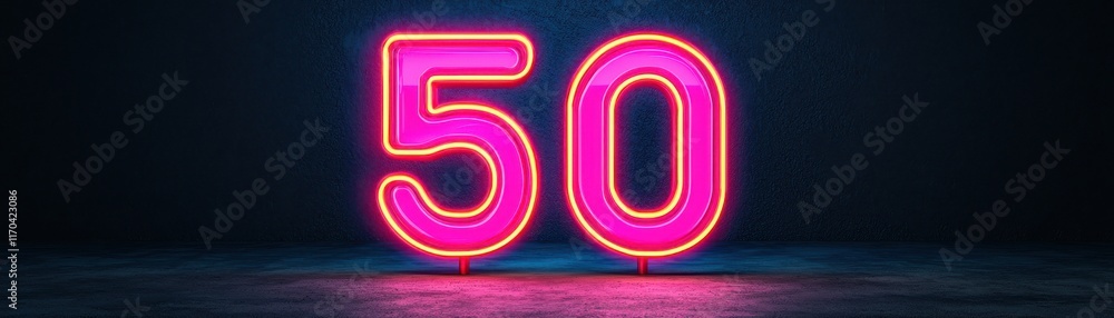 Poster a vibrant neon sign displaying the number 