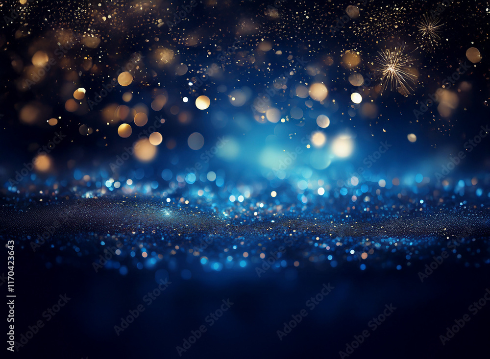 Aufkleber deep blue background with shimmering gold and blue glitter, creating a magical, festive atmosphere. 