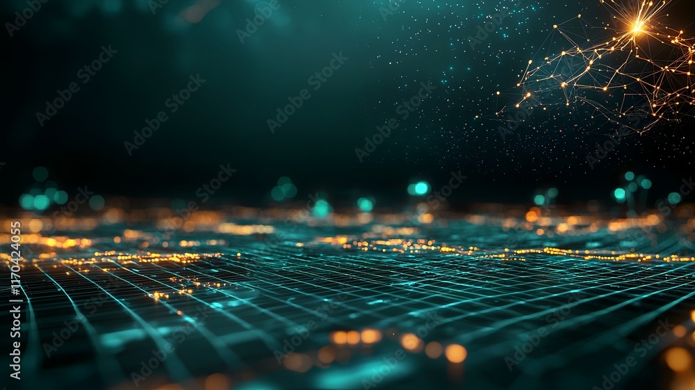 Poster quantum enhanced energy consumption forecast visualized with holographic grids and glowing data stre