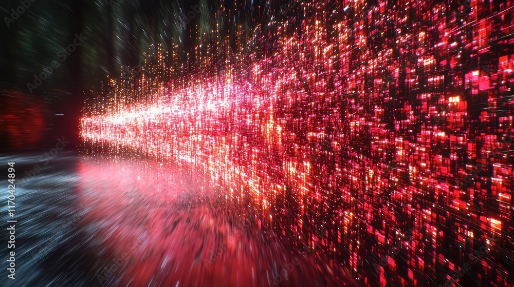 Poster abstract red digital stream: a visual symphony of light and data