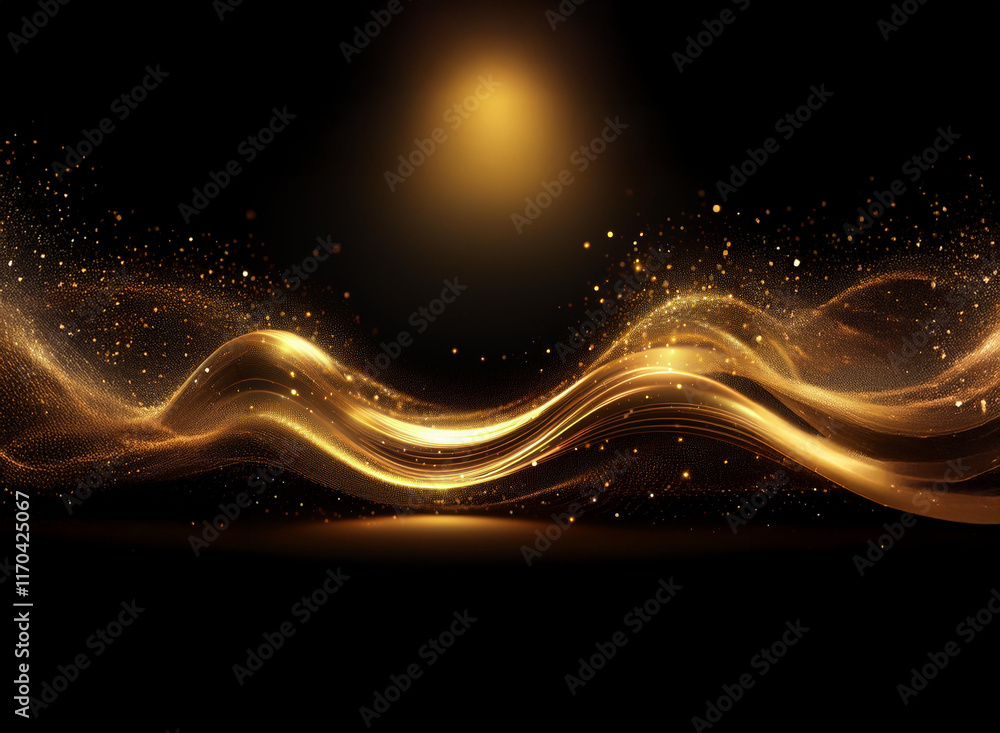 Aufkleber golden liquid flows across a dark background, illuminated by a soft light, creating a luxurious and 