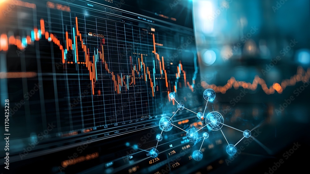 Poster a futuristic representation of quantum computing technology forecasting and analyzing market trends 