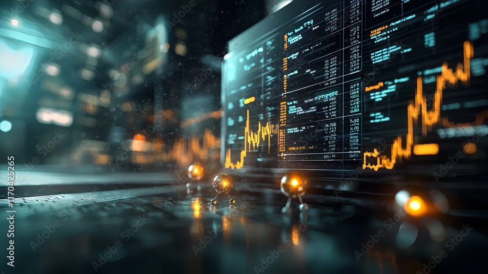 Poster futuristic representation of quantum computing technology forecasting and analyzing market trends wi