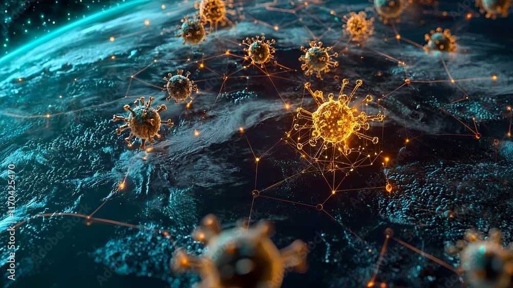 Poster a visually striking visualization of quantum enhanced pandemic outbreak forecasting highlighting reg