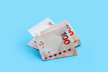 Hong Kong money, Banknotes on blue background.
