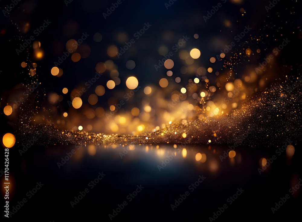Aufkleber a dark, moody scene with a wave of shimmering gold and amber sparkles, creating a luxurious, magical