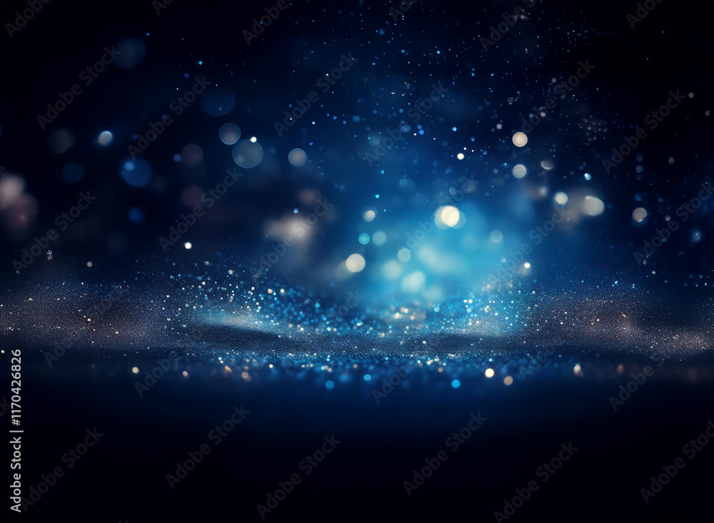 Aufkleber dark blue abstract background with glowing particles and bokeh lights. a shimmering, ethereal effect