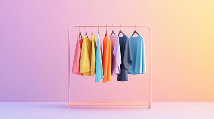 Pastel Paradise: A stylish clothing rack displays a vibrant collection of pastel-colored garments, creating a visually appealing and trendy image perfect for fashion blogs, websites, or social media.