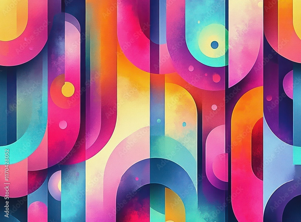 Poster cute abstract geometric seamless pattern with lines and circles in pastel colors
