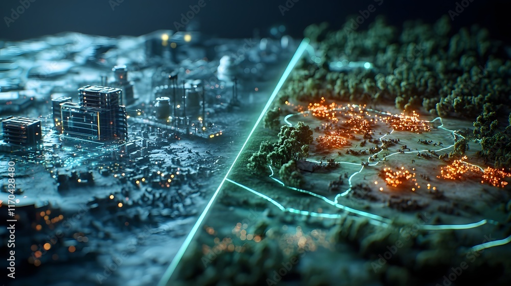 Poster futuristic quantum computer model analyzing and predicting military threats with glowing virtual twi