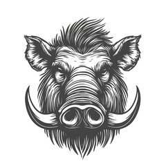Obraz premium A detailed illustration of a wild boar's head, emphasizing its features.