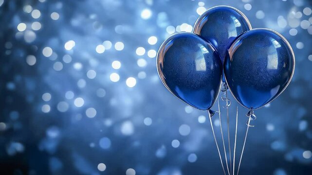 Blue birthday balloons over abstract background with place for text