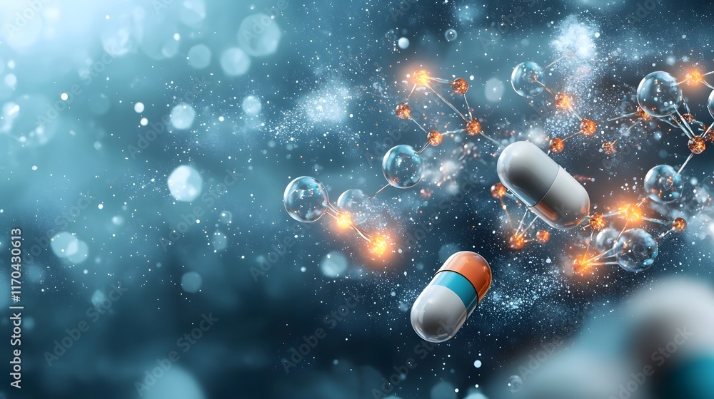 Poster an abstract and dynamic visualization showcasing the potential of quantum enhanced drug discovery wi