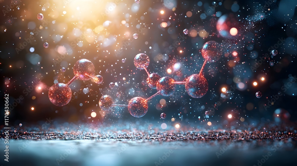 Poster a dynamic and glowing visualization of quantum enhanced drug discovery processes featuring shifting 