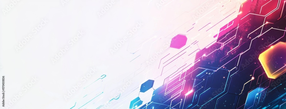 Wall mural abstract background with a hexagonal pattern and connected dots, representing technology, science, o