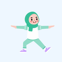 Happy Muslim Girl Child Exercising Yoga Pose Active Lifestyle Illustration