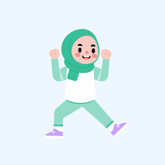 Joyful Muslim Girl in Activewear Exercising Healthy Lifestyle Illustration