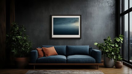 picture frame mockup in Scandinavian-styled living room with indoor plants