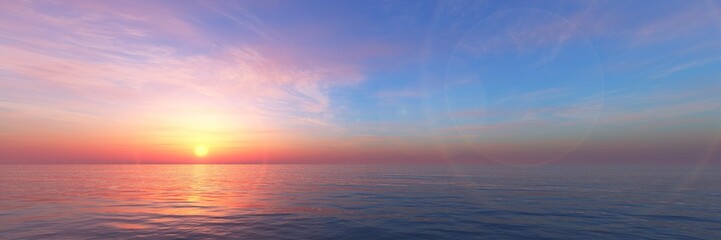 Fototapeta premium Panorama of sea sunset, ocean sunrise, seascape, 3d rendering 