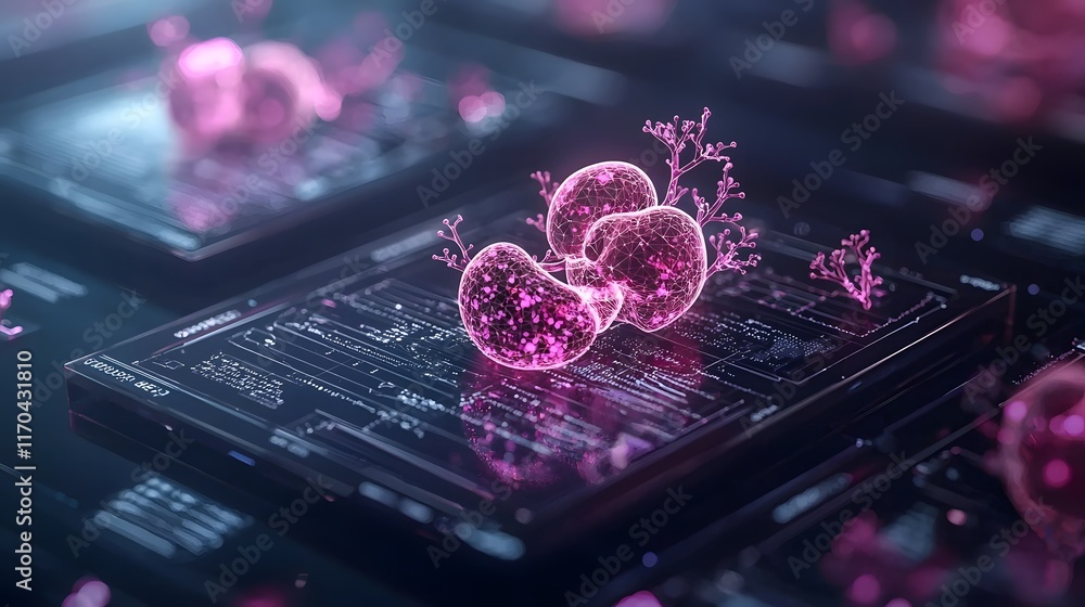 Poster quantum computing simulation for precision surgery planning showcasing glowing 3d organ models with 