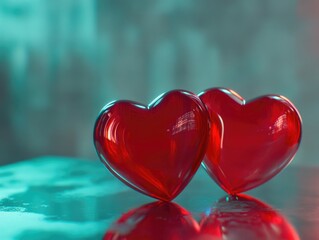 Two Red Hearts on Table