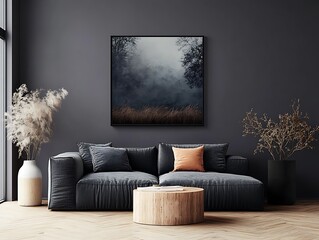 picture frame mockup with cozy minimalist interior in background