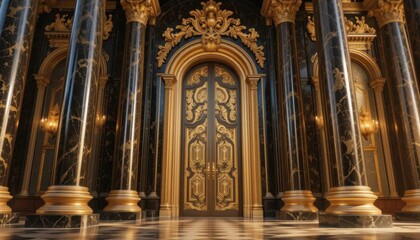 Obraz premium Ornate Gold-Accented Entrance to a Grand Palace.generative ai