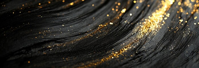 Abstract background with glitter lights and bokeh, golden and black colors. Vintage style