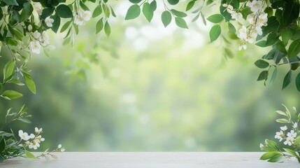 Obraz premium Serene Nature Background with Blossoms and Greenery