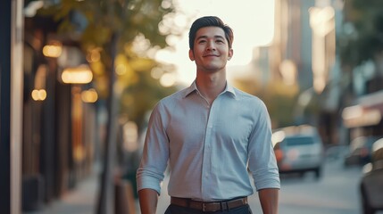 Fototapeta premium Confident Young Man Walking in Urban Street