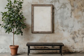rustic frame mockup in simple room with indoor plants