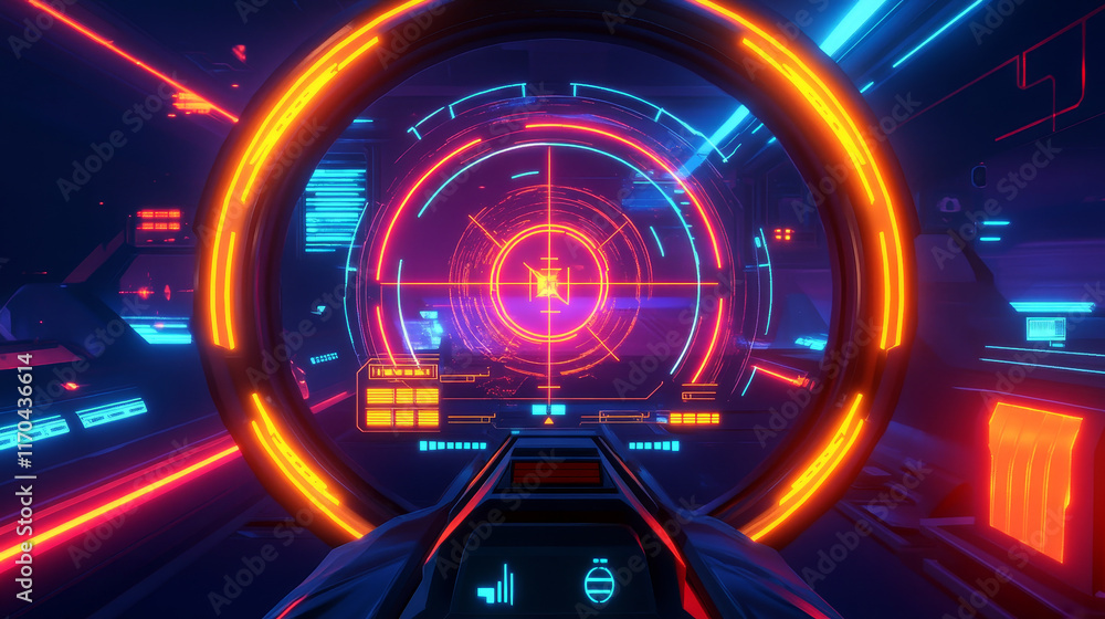 Poster hud aim control frame interface, futuristic target vector screen ui of sci fi game. hologram dashboa