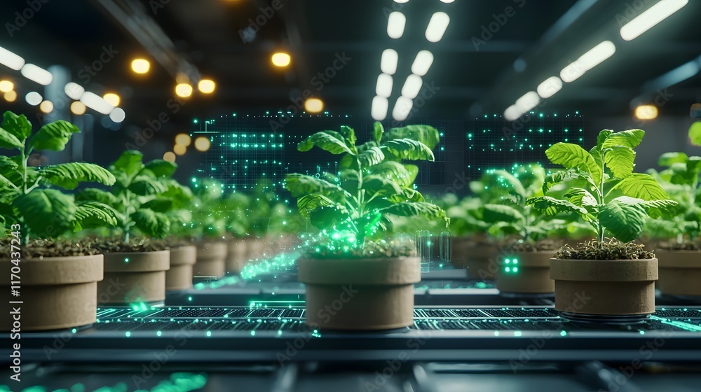 Poster a cutting edge smart farm of the future powered by quantum computing technology and featuring glowin