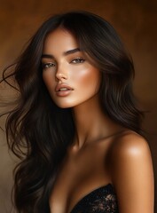 Obraz premium Elegant African Woman with Long Wavy Hair in Fashion Portrait