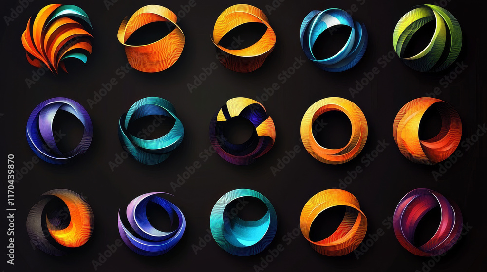 Poster set of color abstract symbols for design - also as emblem or template. jpeg version also available i
