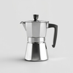 Stainless steel coffee maker with sleek design on plain background