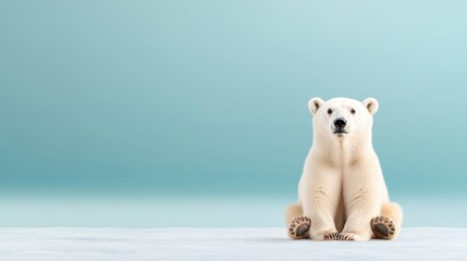 Fototapeta premium Cute Polar Bear Sitting on Ice Background