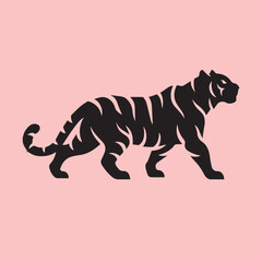 Elegant Black Tiger Silhouette on Pink Background
