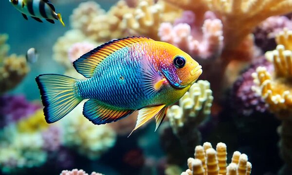 Vibrant Rainbowfish in a Tropical Coral Reef Habitat