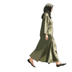 Naklejka premium Graceful Walk: Muslim Woman in Modest Clothing. isolated transparent background