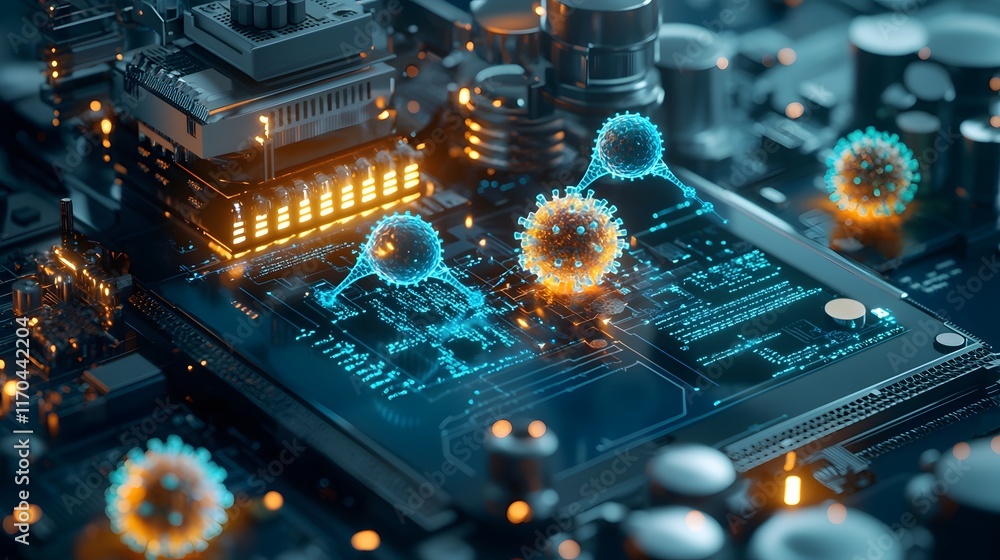 Poster quantum computing system analyzing genetic sequences and virus models to aid in vaccine development 