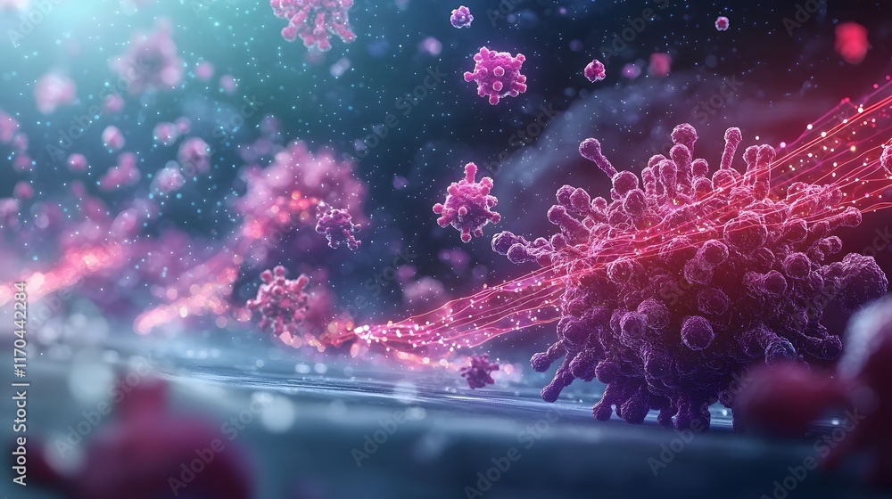 Poster holographic quantum powered simulation showcasing real time vaccine efficacy tests with glowing data