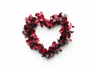 Obraz premium Valentines heart wreath on white background, red flower heart wreath