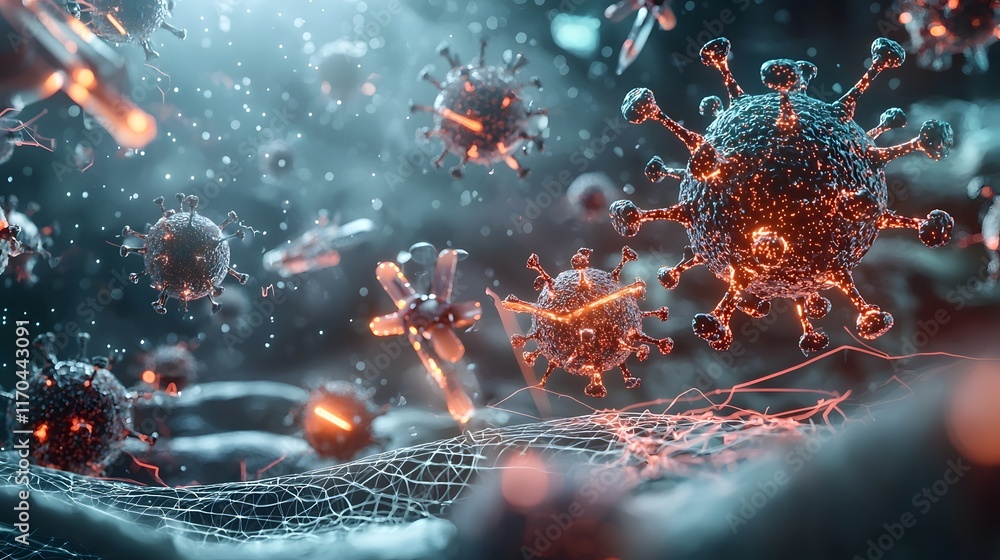 Poster a futuristic quantum enhanced system modeling the complex immune responses to vaccines featuring glo