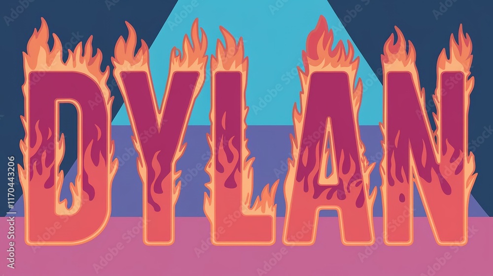 Poster dynamic illustration of name dylan with flame design