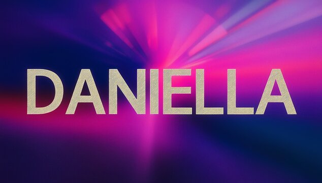 name Daniella in gold letters on bright dynamic pink and blue background