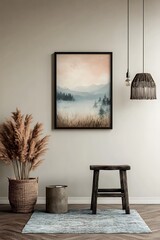 simple vertical frame mockup on plain wall with soft lighting in background