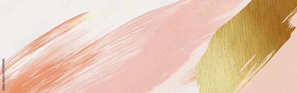 Aufkleber Minimalist pastel peach pencil strokes create a calming abstract pattern with hints of gold for elegant decoration or design solutions